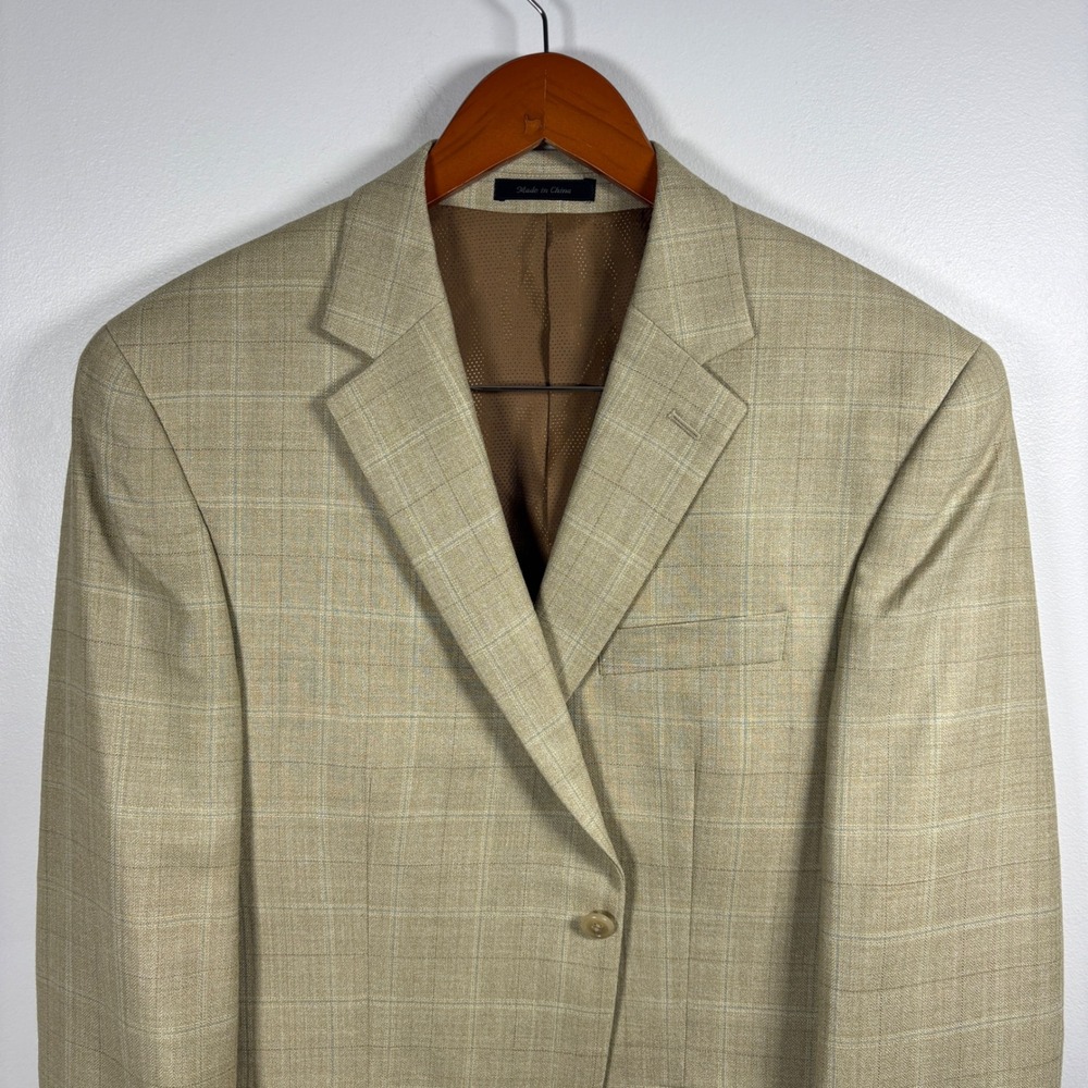 Michael Kors Mens Tan Glen Plaid Two Button Blazer Sport Coat Blue Check